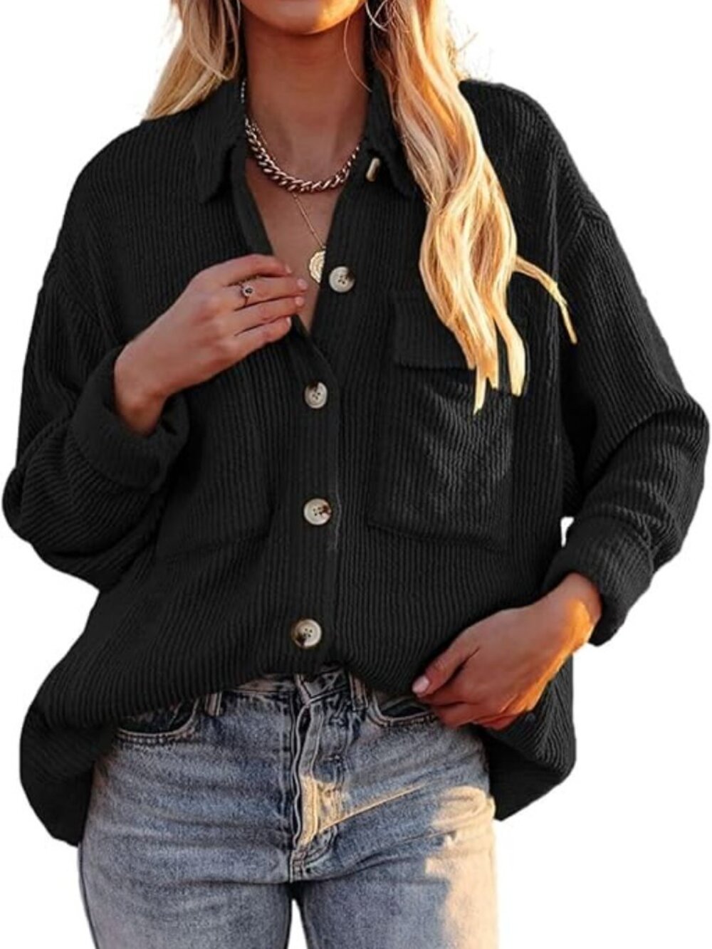 Amazon Corduroy Black Button Down Shacket Shirt Jacket Size M